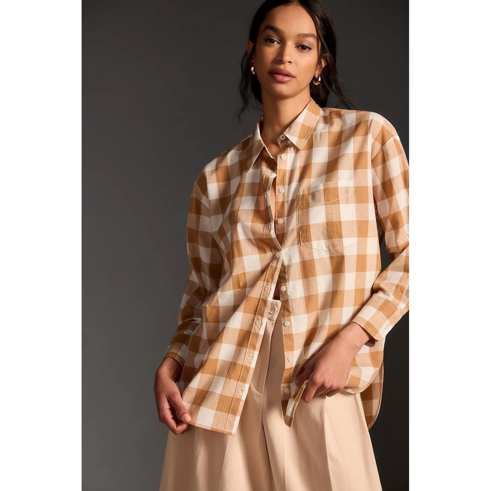 Anthropologie MAEVE Bennet Buttondown Buffalo Check Shirt Brown White Small